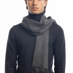 Sciarpa uomo grigio scuro invernale effetto lana cashmere con frange