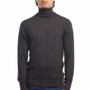 Maglione da uomo collo alto Marrone in lana merinos 100% maniche lunghe effetto stone wash