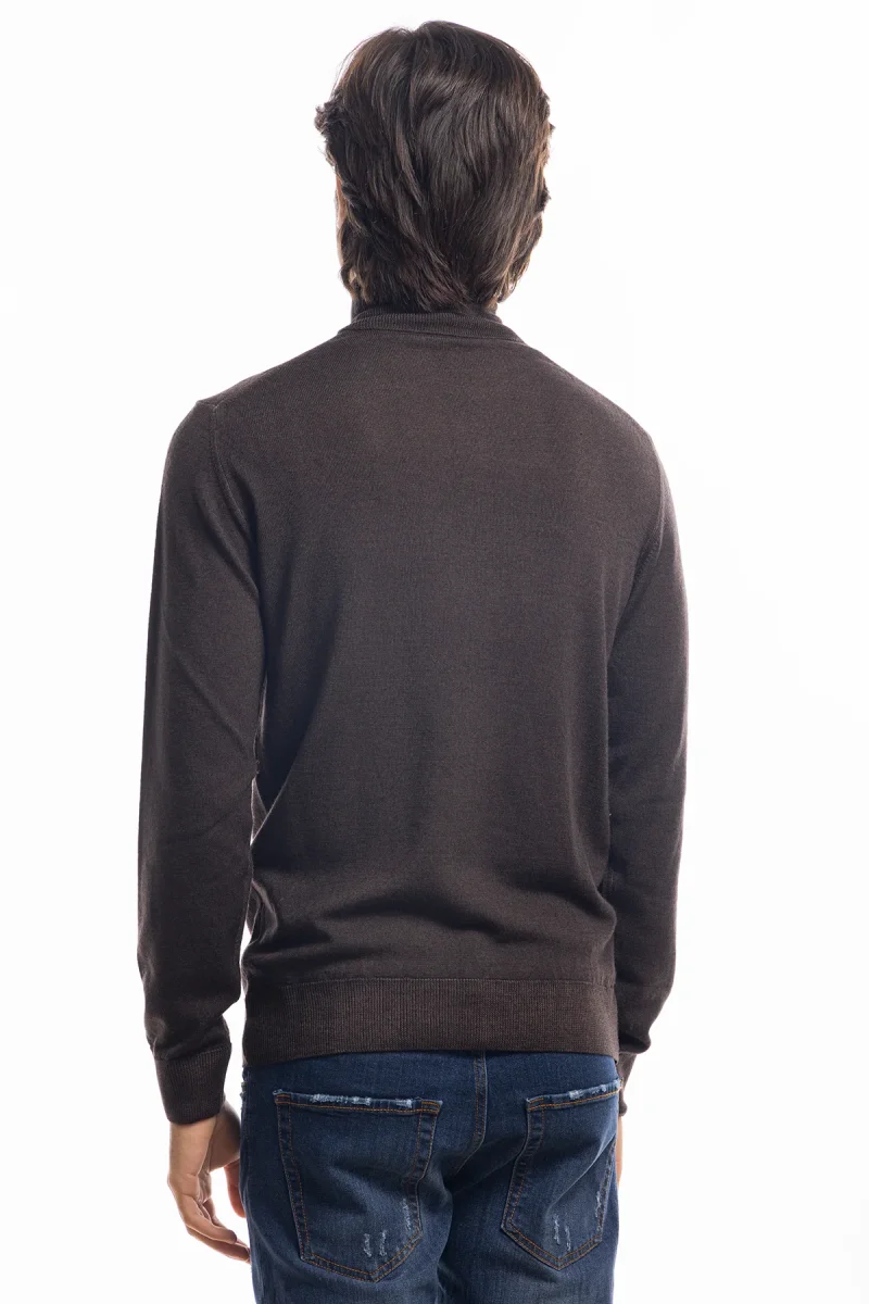 Maglione da uomo collo alto Marrone in lana merinos 100% maniche lunghe effetto stone wash - immagine 4
