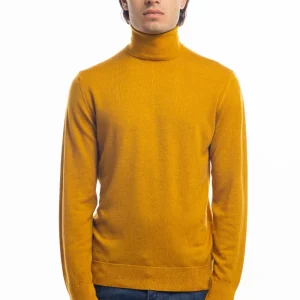 Maglione da uomo collo alto Ocra in lana merinos 100% maniche lunghe effetto stone wash
