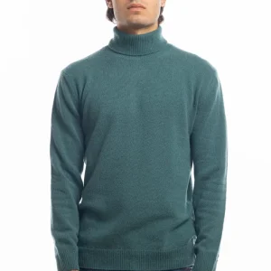 Maglione da uomo collo alto Verde in lana maniche lunghe