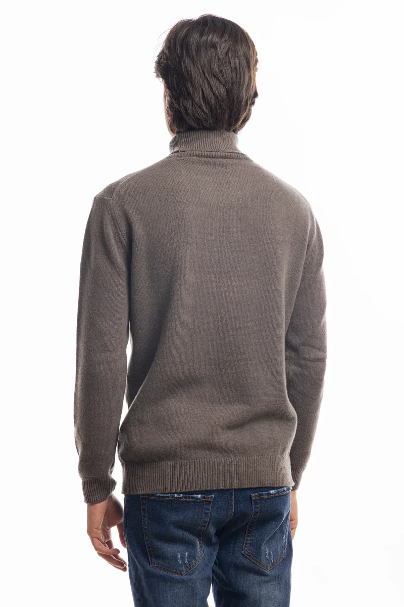 Maglione da uomo collo alto marrone in lana maniche lunghe - immagine 4