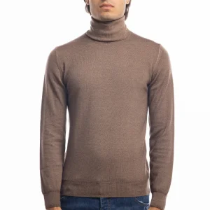 Maglione da uomo collo alto Fango in lana merinos 100% effetto stone wash maniche lunghe
