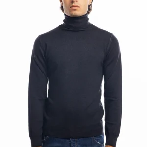 Maglione da uomo collo alto nero in lana merinos 100% effetto stone wash maniche lunghe