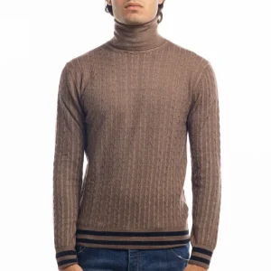 Maglione da uomo collo alto Fango in lana merinos 100% effetto stone wash maniche lunghe