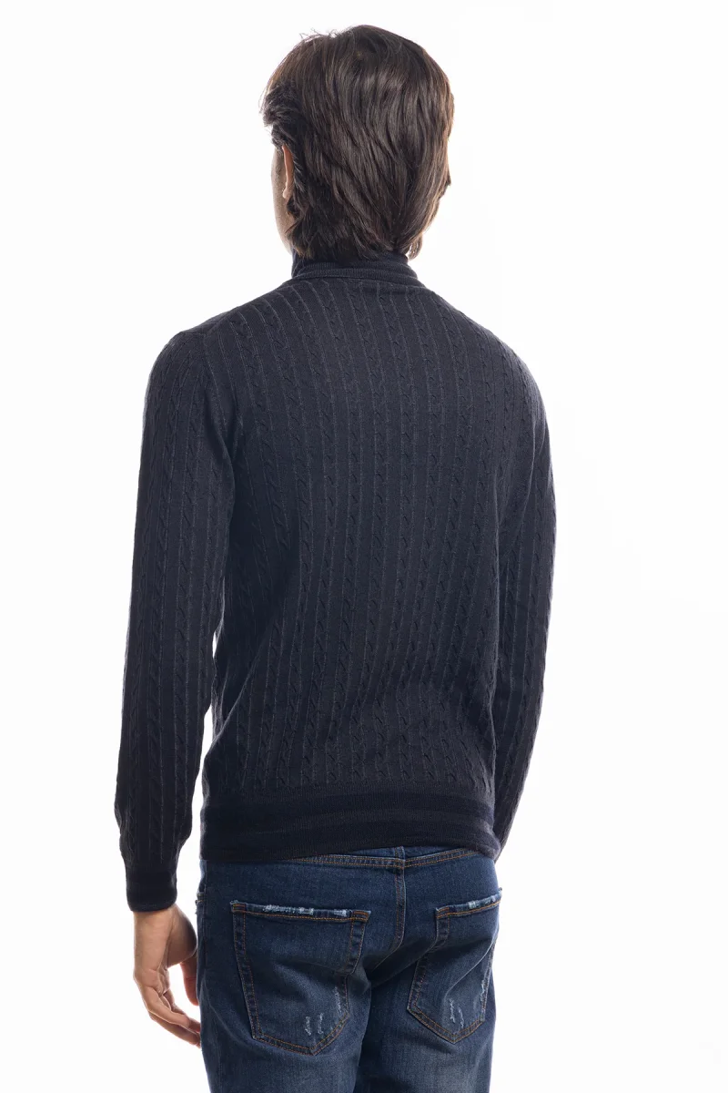 Maglione da uomo collo alto nero in lana merinos 100% effetto stone wash maniche lunghe - immagine 4