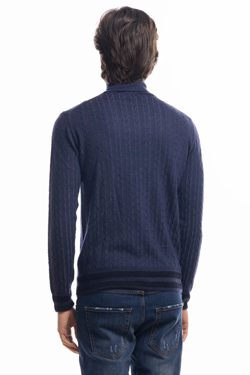 Maglione da uomo collo alto blu in lana merinos 100% effetto stone wash maniche lunghe - immagine 4
