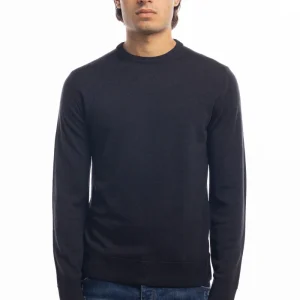 Maglione da uomo girocollo nero in lana merinos 100% effetto stone wash maniche lunghe