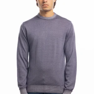 Maglione da uomo girocollo grigio in lana merinos 100% effetto stone wash maniche lunghe