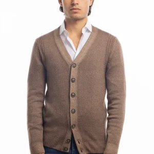 Cardigan da uomo fango lana merinos 100% effetto stone wash maniche lunghe