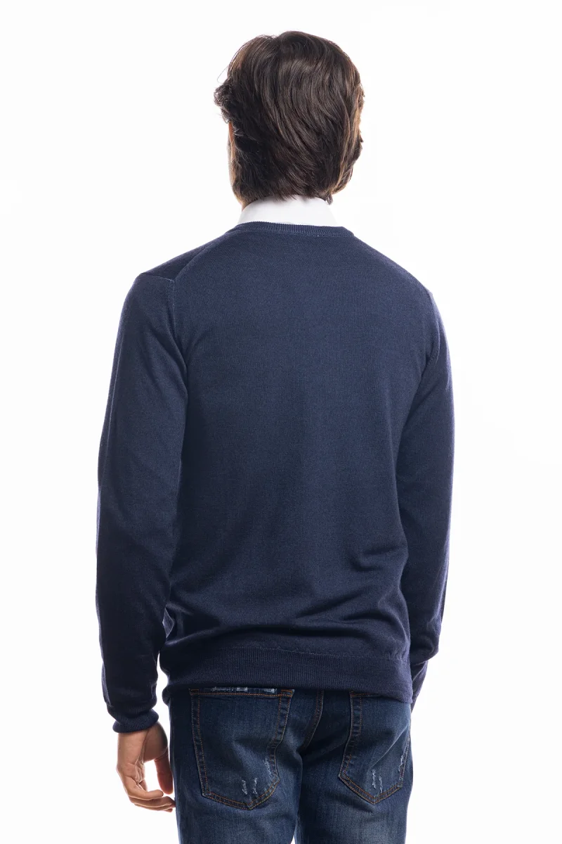 Cardigan da uomo blu marino lana merinos 100% effetto stone wash maniche lunghe - immagine 4