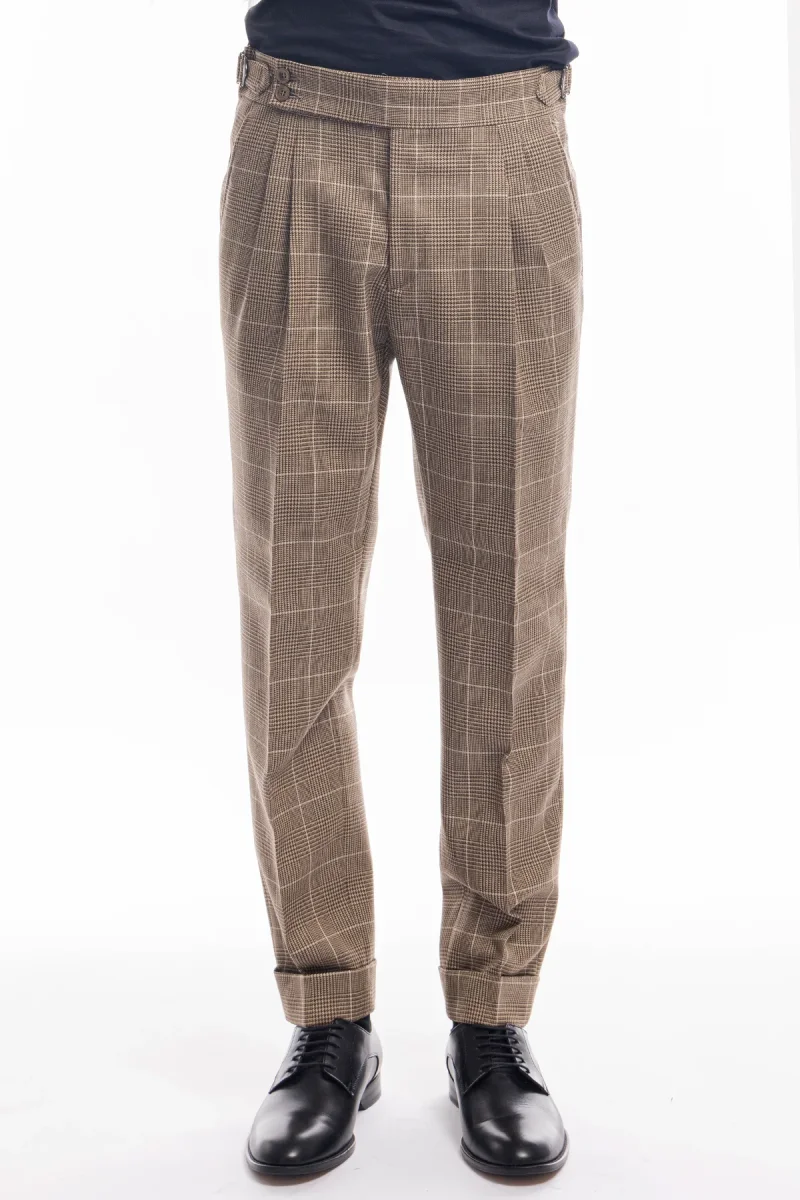 Abito uomo doppiopetto beige fantasia principe di galles in pura lana Holland & Sherry Rever a lancia e tasche a toppe - immagine 9