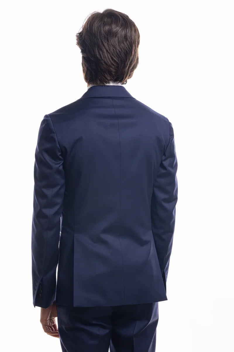 Abito smoking monopetto blu royal da uomo in fresco lana super 130’s Vitale Barberis Canonico con rever a Lancia largo in raso - immagine 7