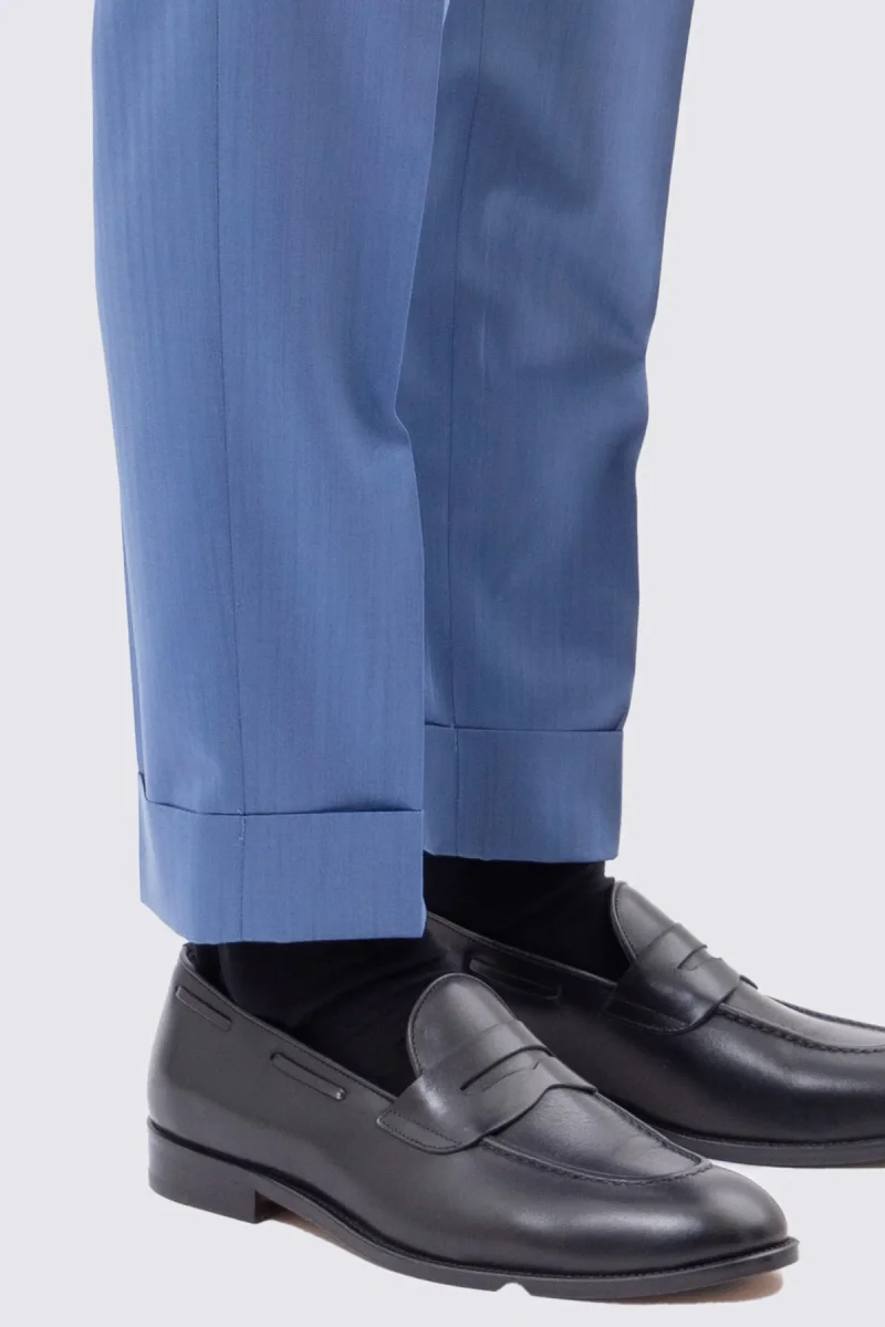 Pantalone uomo Celeste Solaro in fresco lana e seta Holland & Sherry vita alta con pinces fibbie laterali e risvolto 5cm - immagine 7