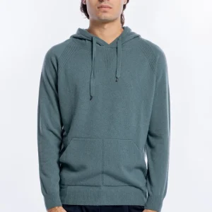 Felpa da uomo verde bottiglia in lana e cashmere con cappuccio e tasche sul davanti