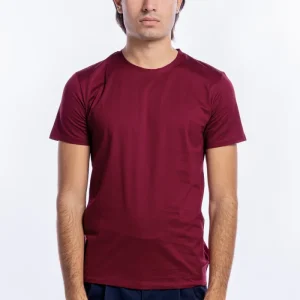 T-shirt da uomo filo di scozia bordeaux 100% cotone slim fit tinta unita Made In Italy