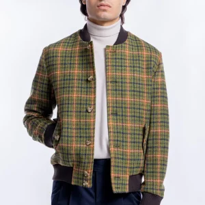 Giubbotto da uomo verde fantasia galles in pura lana al 100% Holland & Sherry slim fit