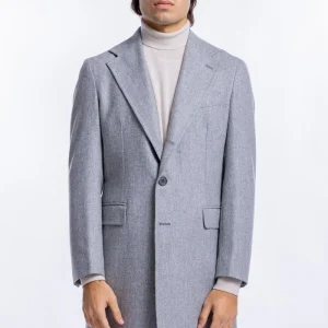 Cappotto uomo Monopetto grigio chiaro in pura lana al 100% Vitale Barberis Canonico rever largo 11cm con martingala sul retro