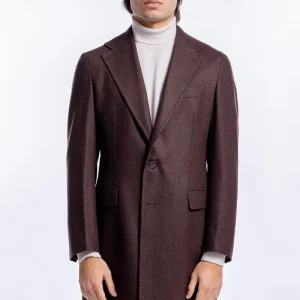 Cappotto uomo monopetto marrone in pura lana al 100% Vitale Barberis Canonico rever largo 11cm