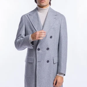 Cappotto uomo doppiopetto grigio chiaro in pura lana al 100% Vitale Barberis Canonico rever largo 13cm