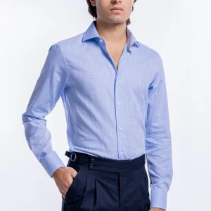 Camicia Uomo celeste melange slim Fit 100% cotone collo semi francese mileta Tessuti