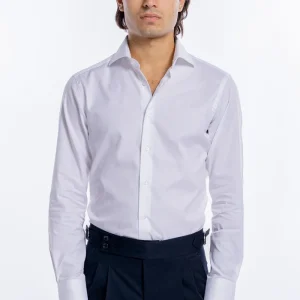 Camicia Uomo bianca nido d’ape slim Fit 100% cotone collo semi francese mileta Tessuti