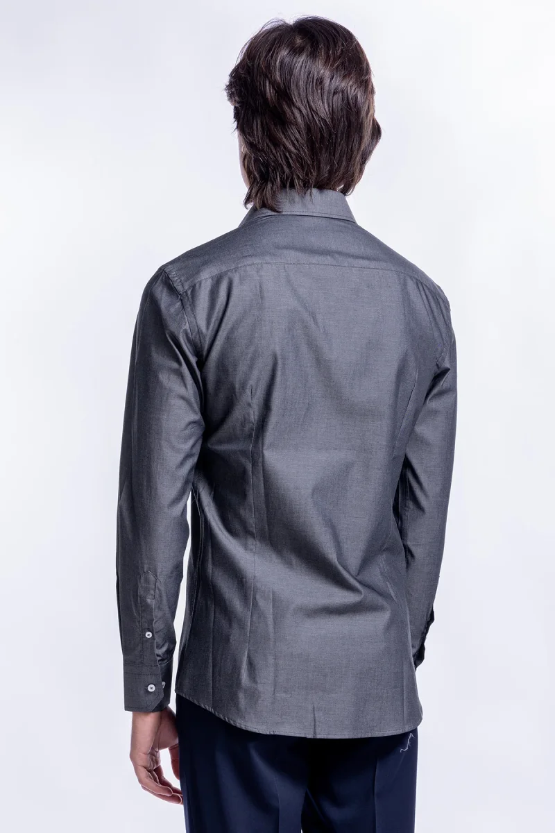 Camicia Uomo denim grigio scuro slim fit in cotone 100% Collo semi francese - immagine 5