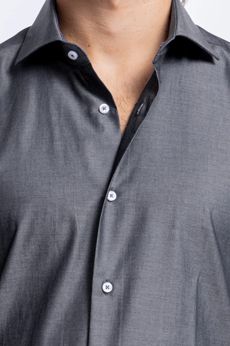 Camicia Uomo denim grigio scuro slim fit in cotone 100% Collo semi francese - immagine 6