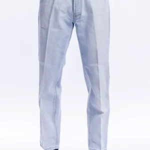 Jeans chiaro uomo effetto scambiato 5 tasche con lievi rotture vestibilità regular