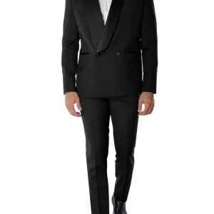 Abito smoking da uomo Doppiopetto nera rever a scialle nero in fresco lana 100% Vitale Barberis Canonico