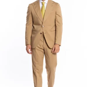 Abito uomo monopetto color cammello tinta unita Rever a lancia 13cm