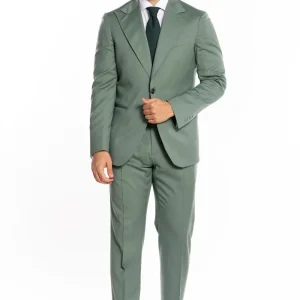 Abito uomo monopetto verde salvia fresco lana super 130’s Bristol Tessuti Rever a lancia