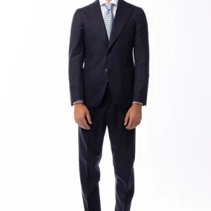 Abito uomo monopetto blu in lana Flanella Vitale Barberis Canonico slim fit rever a lancia largo Tasche a Toppe