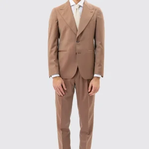 Abito monopetto fango solaro uomo in fresco lana vitale barberis canonico con rever a lancia tasche a filo .