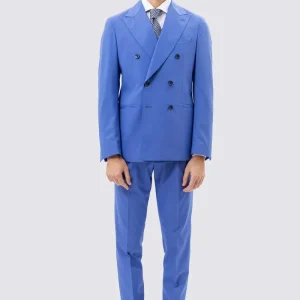 Abito Doppiopetto Azzurra Uomo In Fresco Lana Super 130’s Vitale Barberis Canonico Con Rever A Lancia Tasche A Filo