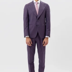 Abito viola solaro monopetto uomo in fresco lana Vitale Barberis Canonico con rever a lancia tasche a filo .