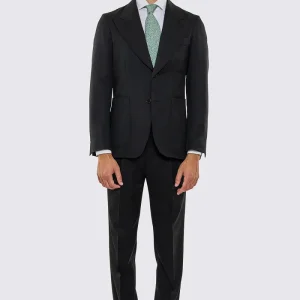 Abito uomo Monopetto nera fresco lana super 130’s Vitale Barberis Canonico sfoderata Rever a lancia tasche a toppe