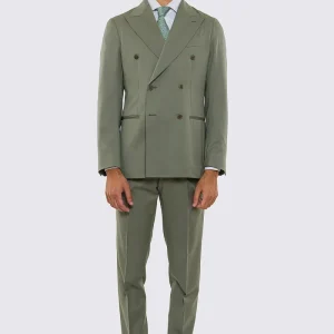 Abito uomo doppiopetto verde salvia fresco lana super 130’s Vitale Barberis Canonico sfoderata Rever a lancia tasche a filo
