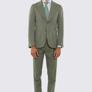 Abito uomo Monopetto verde salvia fresco lana super 130’s Vitale Barberis Canonico sfoderata Rever a lancia tasche a toppe