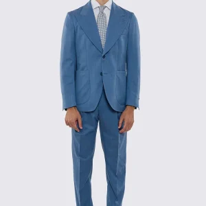 Abito uomo Monopetto Denim fresco lana super 130’s Vitale Barberis Canonico sfoderata Rever a lancia tasche a toppe