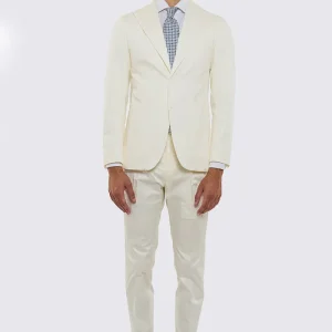 Abito uomo Monopetto Panna in cotone leggermente elastico sfoderata Rever classico 11 cm tasche a toppe