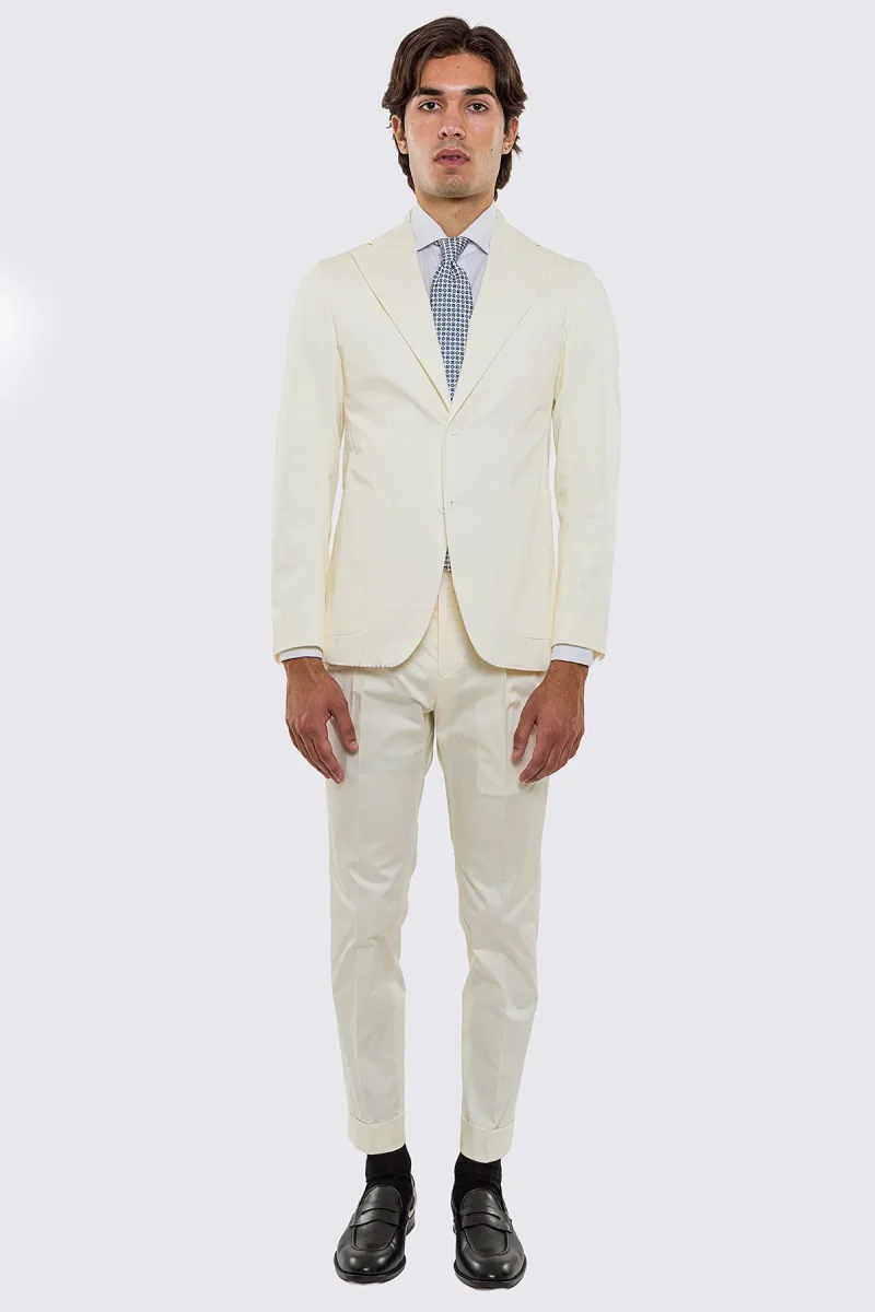 Abito uomo Monopetto Panna in cotone leggermente elastico sfoderata Rever classico 11 cm tasche a toppe - immagine 2