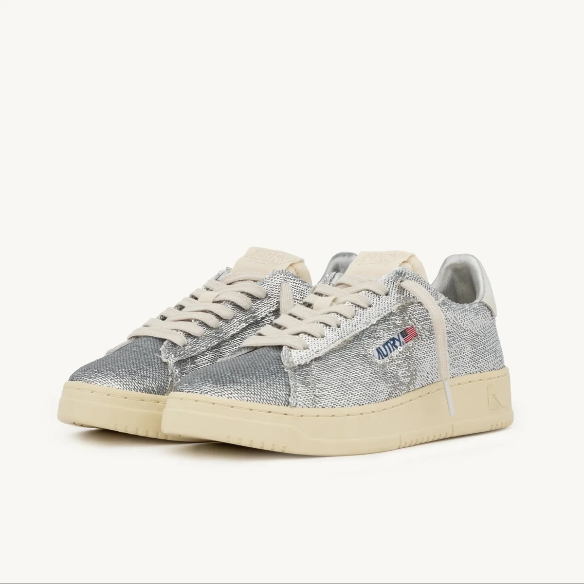 AUTRY ADLW TI05 - Sneakers DALLAS LOW SPARKLING PAILLETTES - Bianco e argento