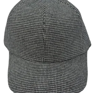 Cappello da uomo nero fantasia pied de poule modello Baseball in pura lana flanella Carillo Drapers made in italy