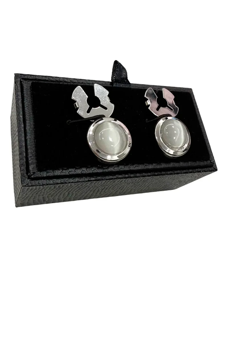 Gemelli copribottoni da camicia in madreperla tondi con base in acciaio silver - immagine 3