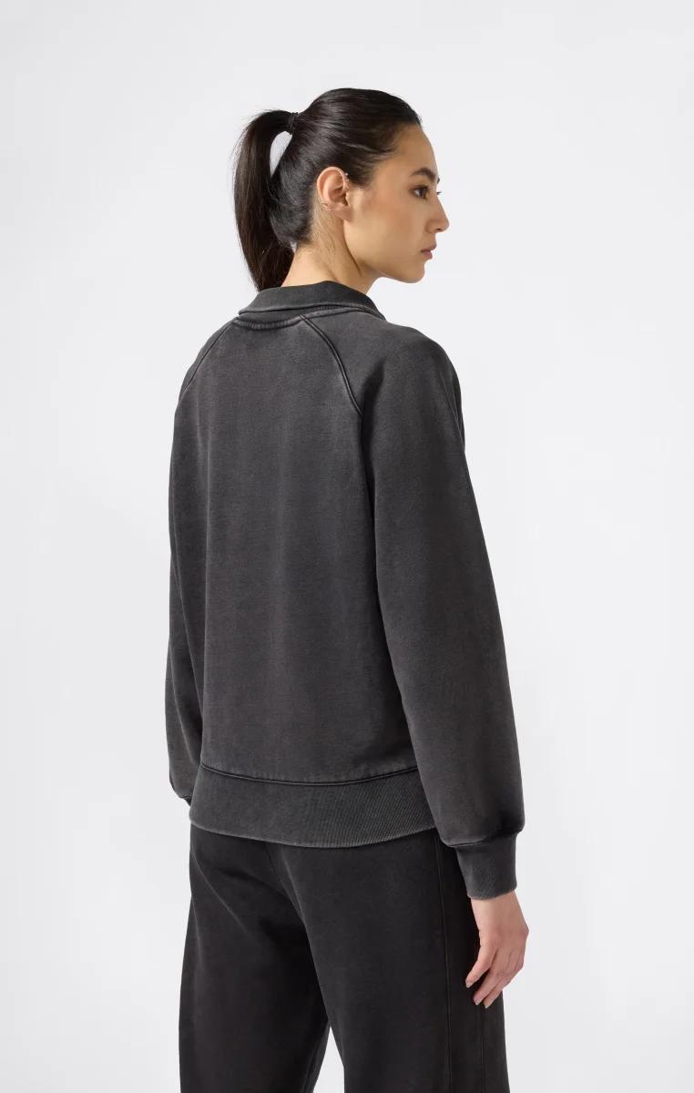 Women's Washed Polo Neck Fleece Sweatshirt Icons - immagine 3