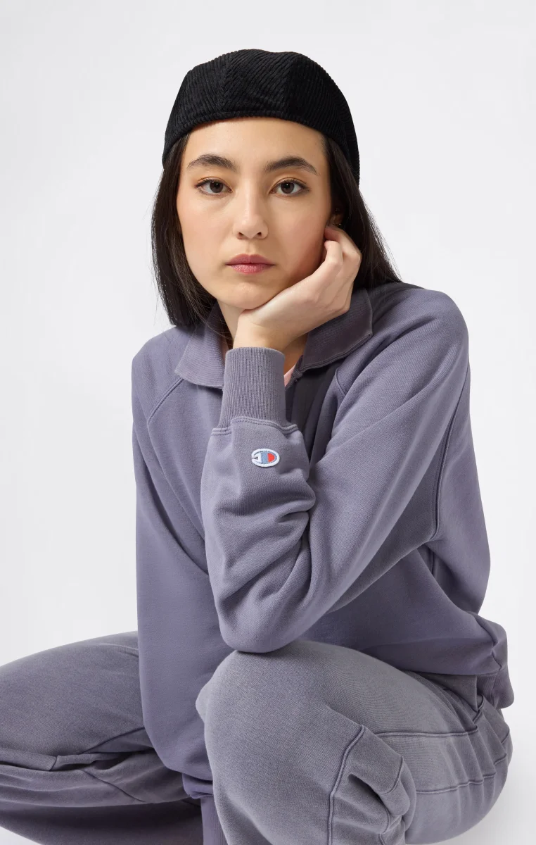 Women's Washed Polo Neck Fleece Sweatshirt Icons - immagine 4