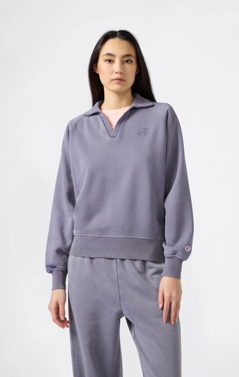Women's Washed Polo Neck Fleece Sweatshirt Icons - immagine 2