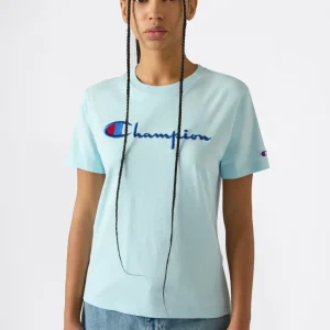 Women’s Reverse Weave Crewneck T-Shirt with Embroidered Logo