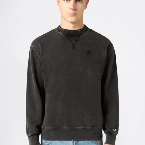 Men’s Crewneck Sweatshirt with Embroidered Logo and Washed Effect Icons